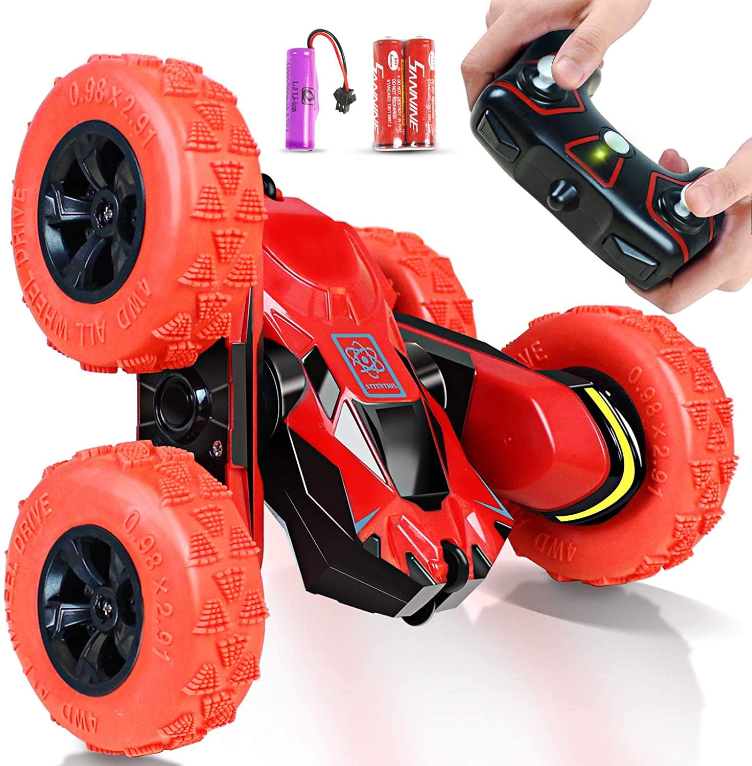 Joyjam Toys for 6-12 Year Old Boys RC Stunt Car for Kids and Adults 4WD Off Road Truck 2.4Ghz Remote Control Vehicle Double Sided 360 Degree Rotating Christmas Birthday Gifts NBC Green