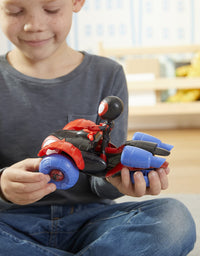 Marvel Spidey and His Amazing Friends Change 'N Go Techno-Racer and 4-Inch Miles Morales: Spider-Man Action Figure, 2 in 1 Vehicle, for Kids Ages 3 and Up, Frustration Free Packaging
