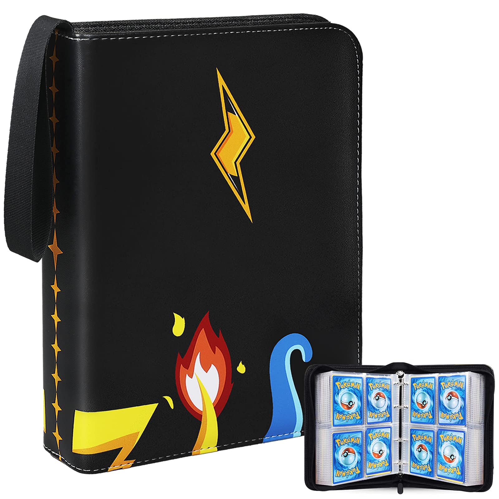 4-Pocket Binder for Pokemon Cards, Pokemon Card Binder with 50 Removable Sheets Holds 400 Cards, Trading Card Binder for Card Collector Album Holder Storage Book Folder-Toys Gifts for Boys Girls
