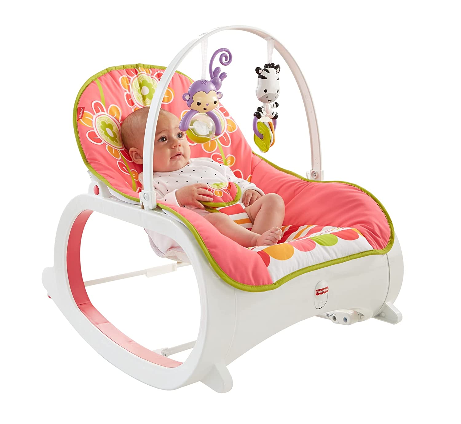 Fisher-Price Infant-to-Toddler Rocker Floral Confetti, stationary baby seat and rocking chair with toys