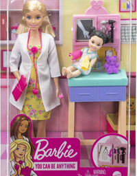 Barbie Pediatrician Playset, Blonde Doll (12-in), Exam Table, X-ray, Stethoscope, Tool, Clip Board, Patient Doll, Teddy Bear, Great Gift for Ages 3 Years Old & Up
