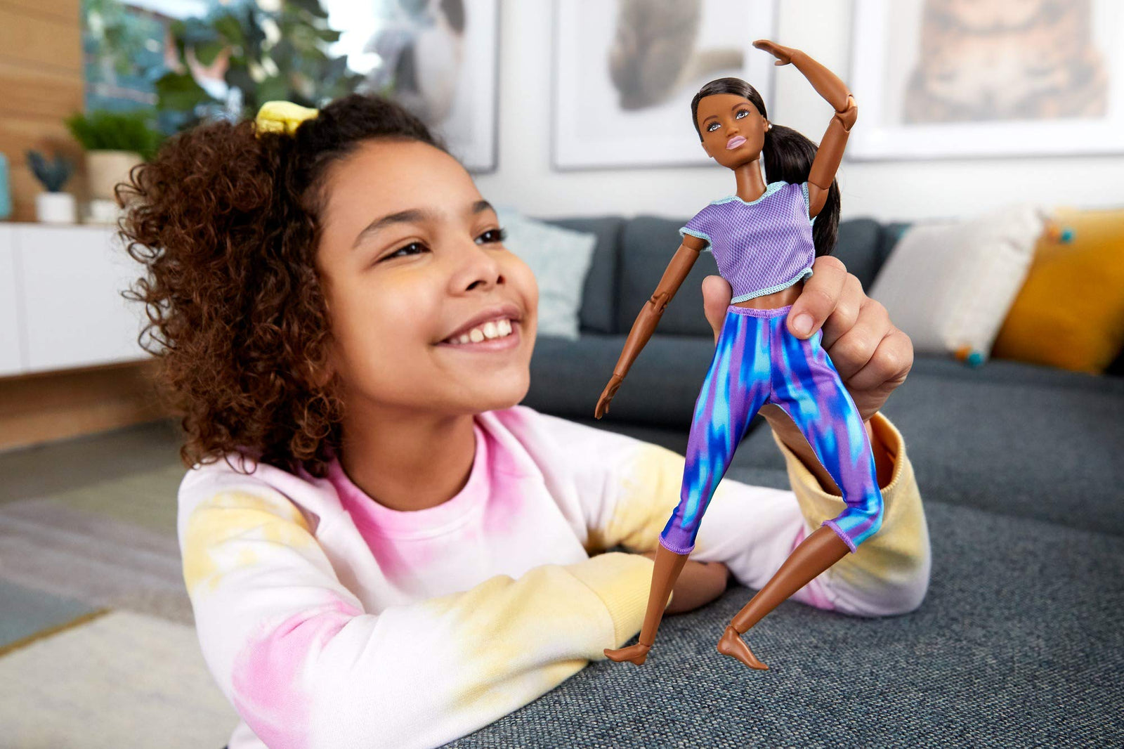 Barbie Made to Move Doll with 22 Flexible Joints & Curly Brunette Ponytail Wearing Athleisure-wear for Kids 3 to 7 Years Old