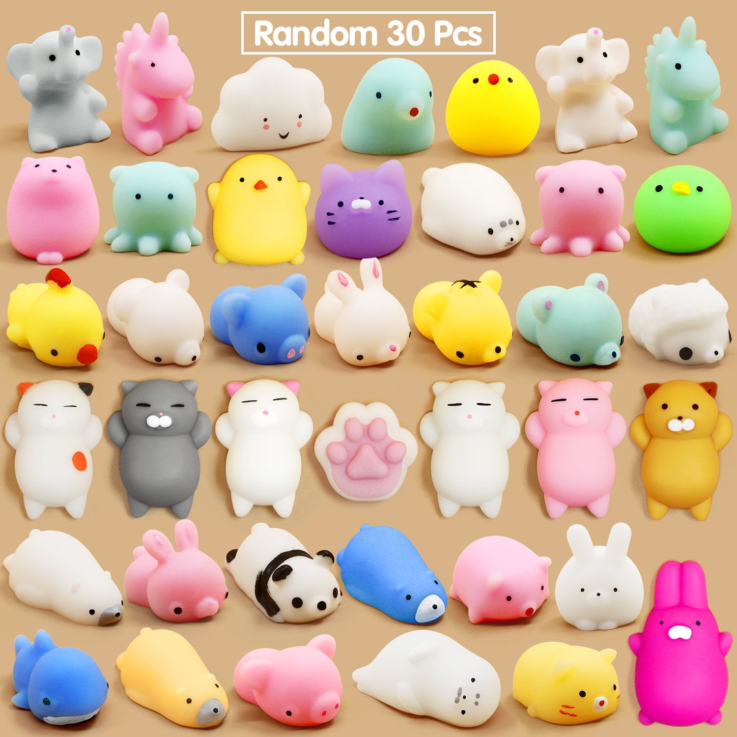 Calans Mochi Squishy Toys, 30 Pcs Mini Squishy Party Favors for kids Animal Squishies Stress Relief Toys Cat Panda Unicorn Squishy Squeeze Toys Kawaii Squishies Birthday Gifts for Boys & Girls Random