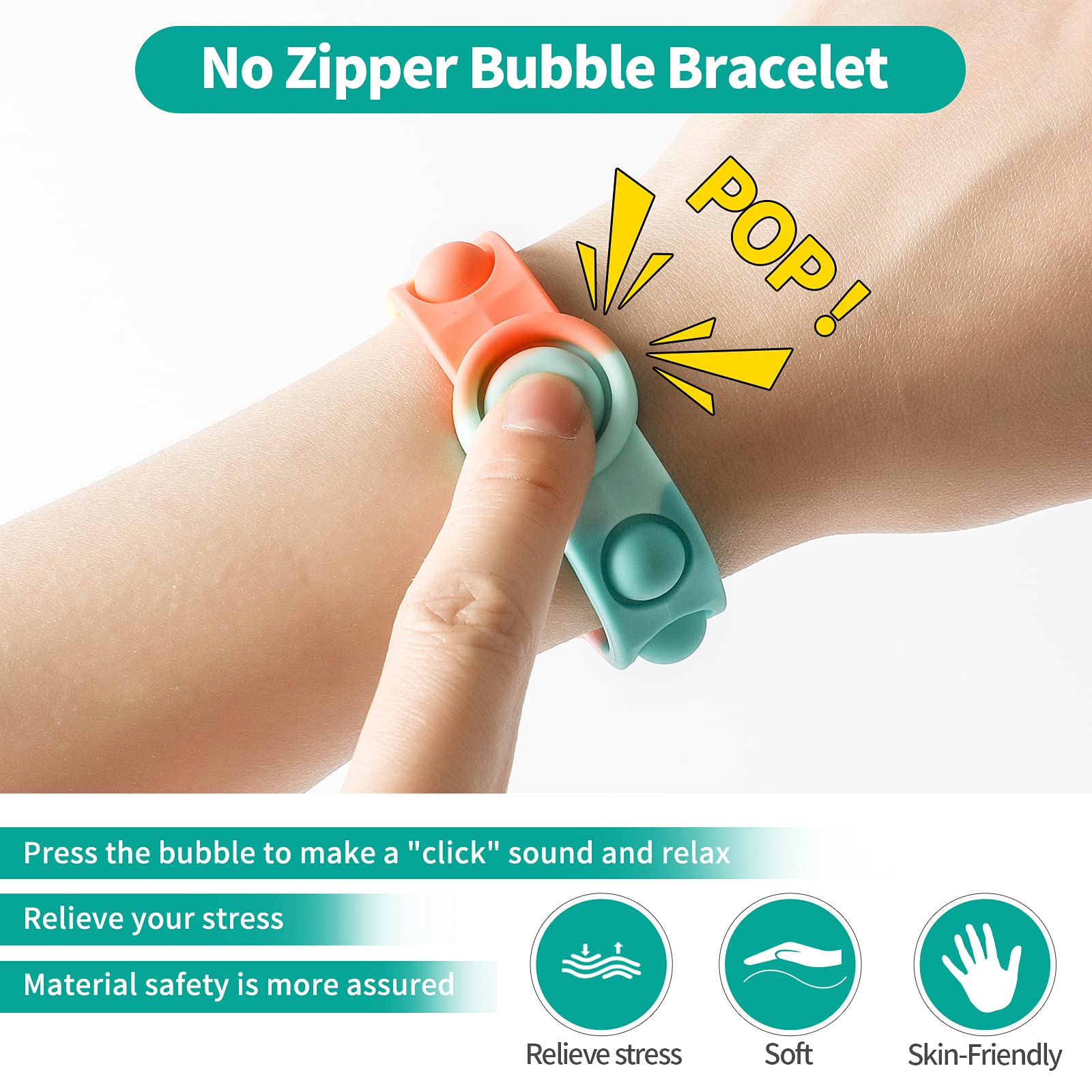 HYSZXUS Stress Relief Wristband Push Bubble Sensory Fidget pop it Bracelets Toy,Wearable Push Pop Bubble Fidget Hand Finger Press Silicone Bracelet Toy for Kids and Adults ADHD ADD Autism-2 Pcs