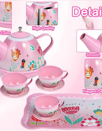 PRE-WORLD Tea Party Set for Little Girls, Princess Tea Time Toy Including Dessert,Cookies,Doughnut,Teapot Tray Cake, Tablecloth & Carrying Case,Kids Kitchen Pretend Play for Girls Boys Age 3-6
