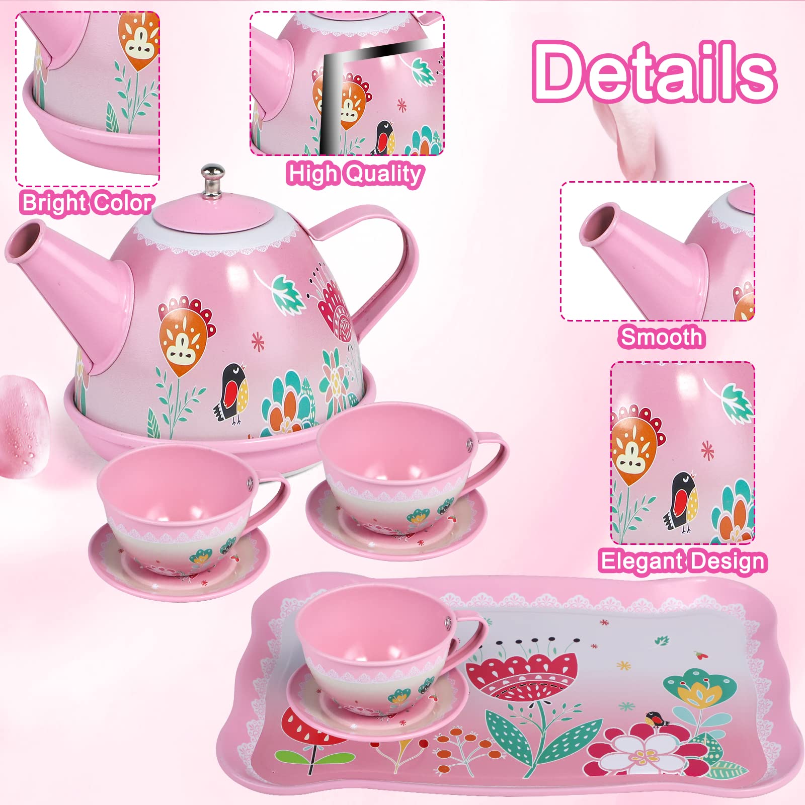 PRE-WORLD Tea Party Set for Little Girls, Princess Tea Time Toy Including Dessert,Cookies,Doughnut,Teapot Tray Cake, Tablecloth & Carrying Case,Kids Kitchen Pretend Play for Girls Boys Age 3-6