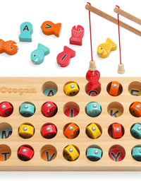 Coogam Wooden Magnetic Fishing Game, Fine Motor Skill Toy ABC Alphabet Color Sorting Puzzle, Montessori Letters Cognition Preschool Gift for Years Old Kid Early Learning with 2 Pole
