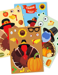 Funnlot Thanksgiving Party Games for Kids,24PCS Thanksgiving Activities for Toddlers Make A Turkey Stickers Thanksgiving Games Supplies Decorations Turkey Stickers
