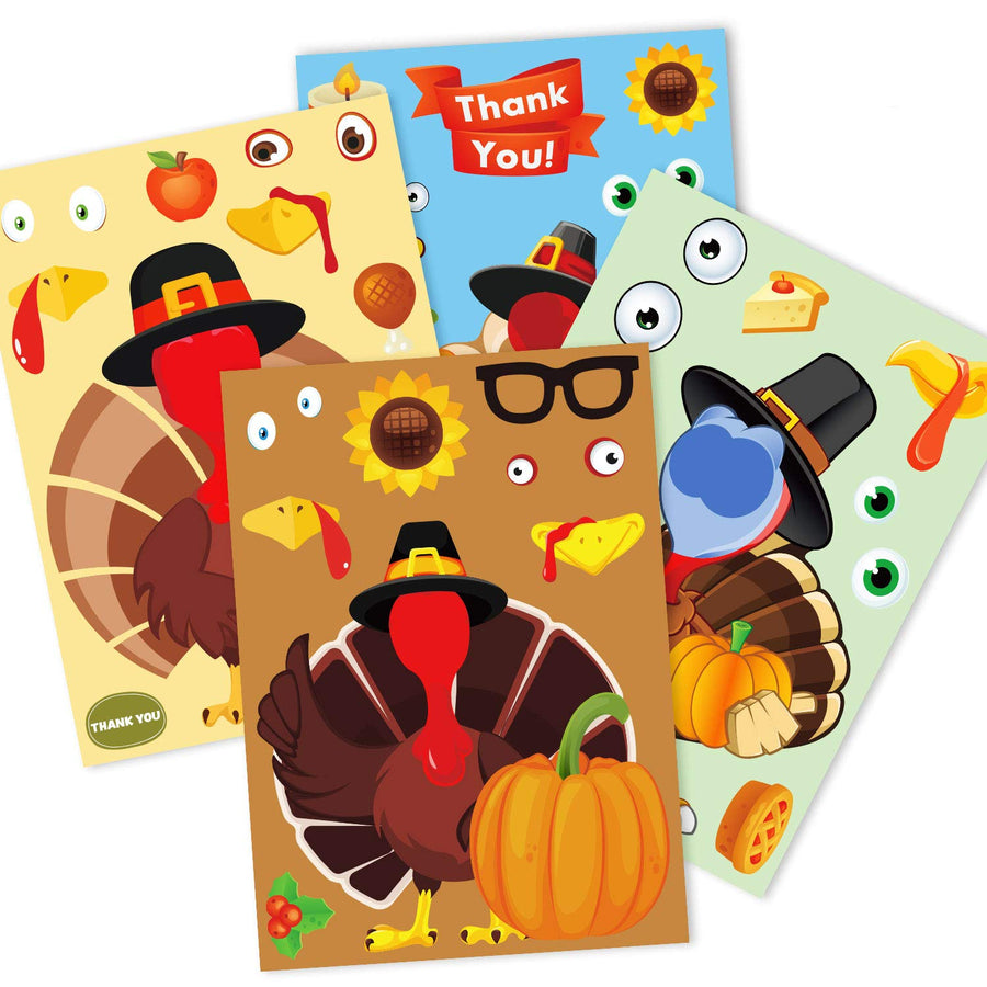 Funnlot Thanksgiving Party Games for Kids,24PCS Thanksgiving Activities for Toddlers Make A Turkey Stickers Thanksgiving Games Supplies Decorations Turkey Stickers
