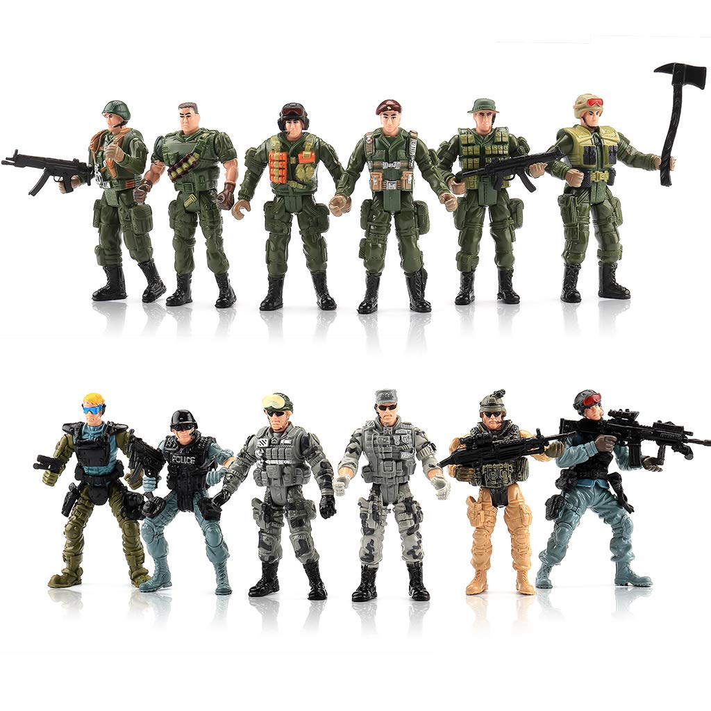 US Army Men and SWAT Team Toy Soldiers Action Figures Playset with Military Weapons Accessories for Kids Boys Girls,12Pcs