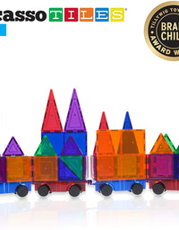 PicassoTiles 2 Piece Car Truck Construction Kit Toy Set Vehicle Educational Magnet Building Tile Magnetic Blocks Puzzle Magnets Toys with Re-Enforced Hitch and Long Bed for Girls Boys Toddler Ages 3+
