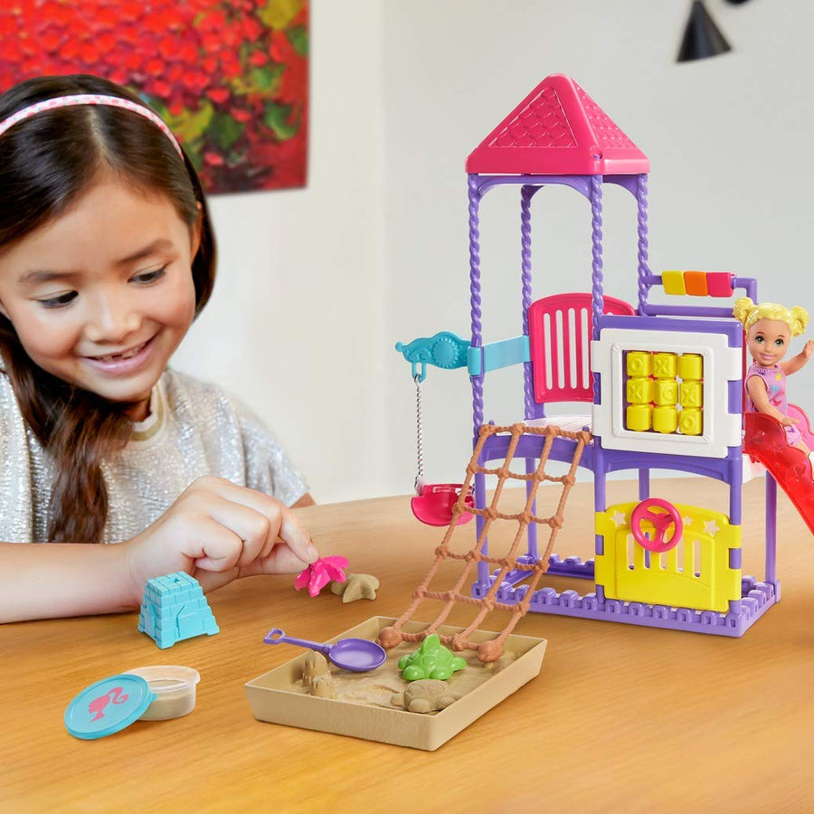 Barbie Skipper Babysitters Inc. Climb 'n Explore Playground Dolls & Playset with Babysitting Skipper Doll, Toddler Doll, Play Station, Moldable Sand & Accessories for Kids 3 to 7 Years Old