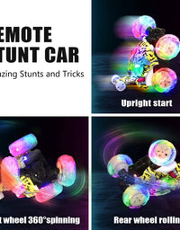 Kizeefun Remote Control Car, RC Stunt Car Invincible 360°Rolling Twister with Colorful Lights & Music Switch, Rechargeable Remote Control Car for Boys and Girls
