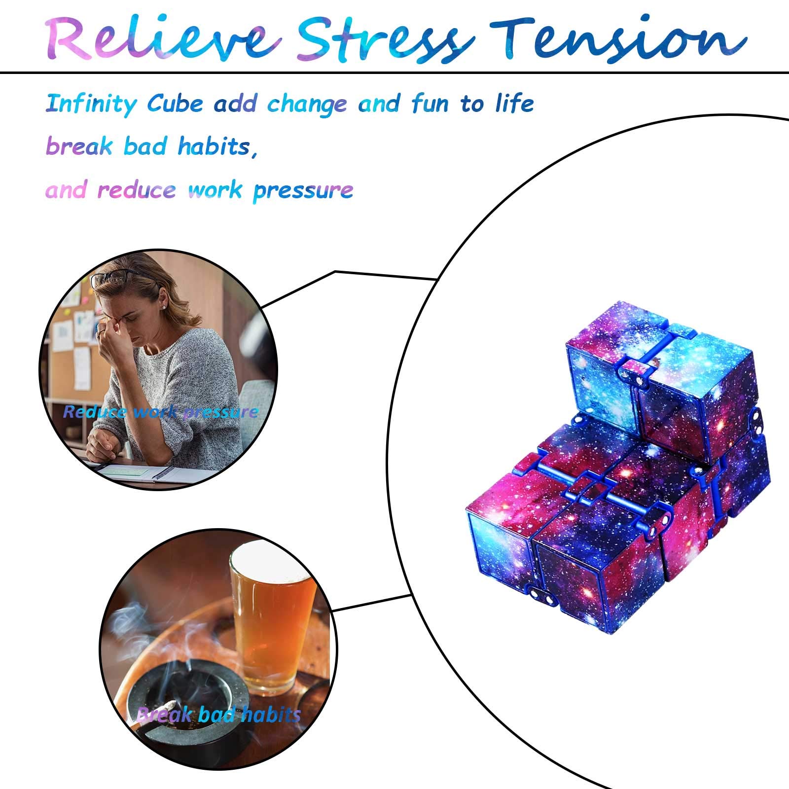 Fidget Toys Infinity Cube, Fidget Blocks for Stress and Anxiety Relief Mini Preschool Toys, Fidget Cube Toy Relaxing Hand-Held for Adults and Kids, Killing Time for ADD/ADHD/OCD (Starry Sky) Eoqiza