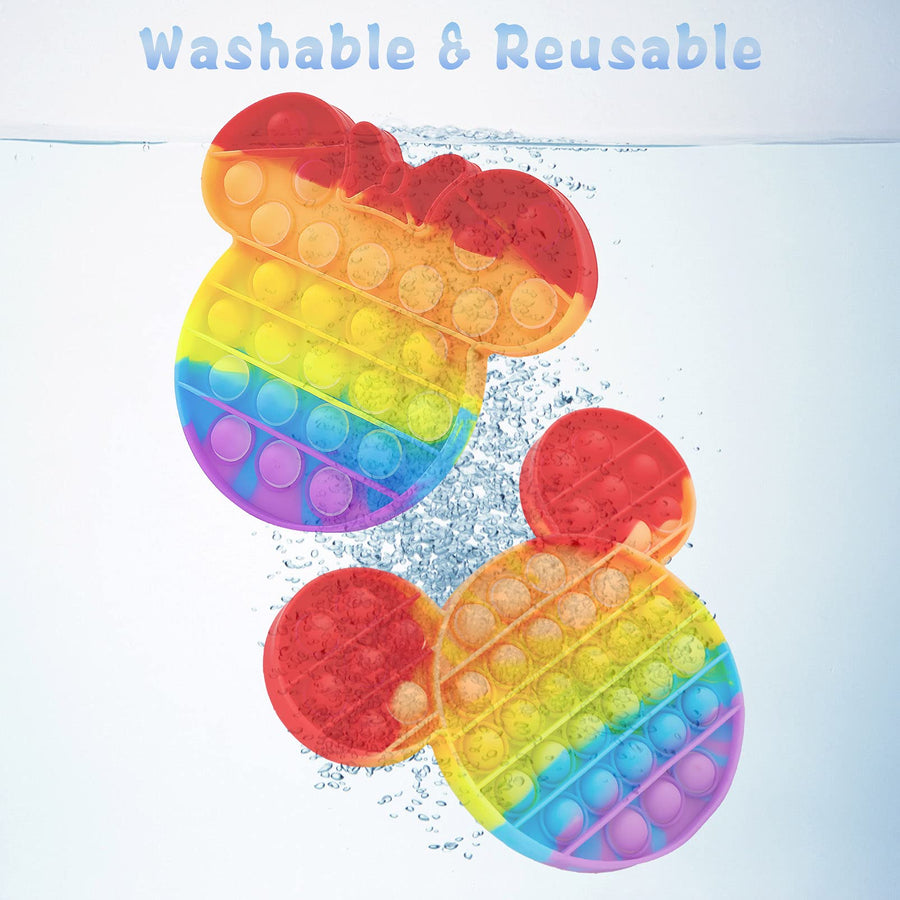 2 Packs Pop Bubble Fidget Sensory Toys, Figit Set Silicone Cute Figetget Popit Toys, Satisfying Autism Special Needs Anxiety Stress Reliever, Pop Cheap New Rainbow Mouse Game It For Kids Adults