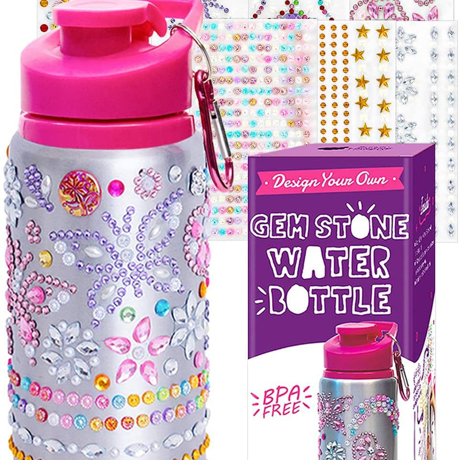 Purple Ladybug Decorate Your Own Water Bottle for Girls with Tons of Rhinestone Glitter Gem Stickers - BPA Free, Kids Water Bottle Craft Kit - Cute Gift for Girl, Fun DIY Arts and Crafts Activity