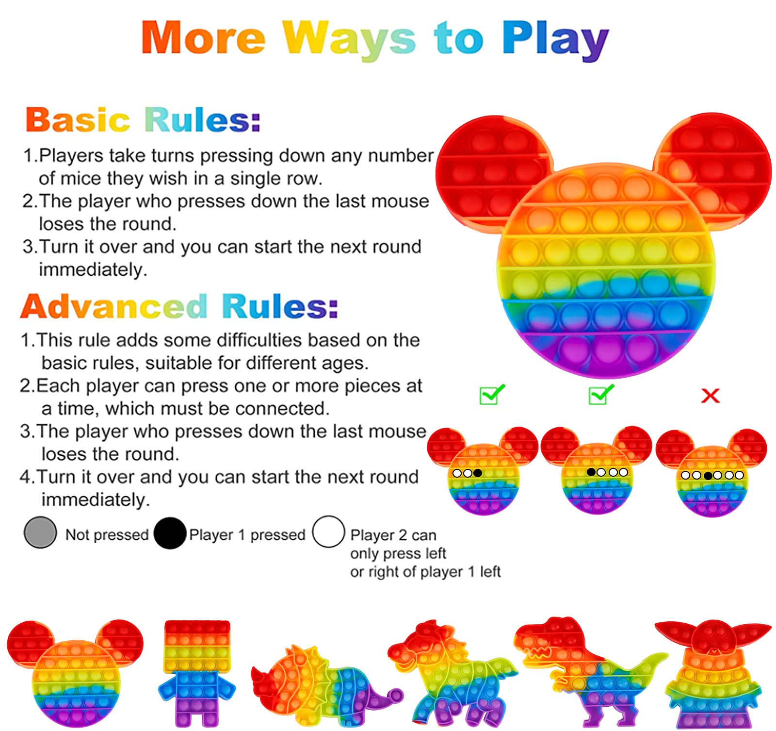 6 Packs Popitsfidgets Toy for Boys，Poppers It Popits Pops Popet Popitsfidgets Press Pop Bubble Sensory Stress Relief Satisfying Game Toy Package Fidgettoy Set Rainbow Mouse Dinosaur Space Robot