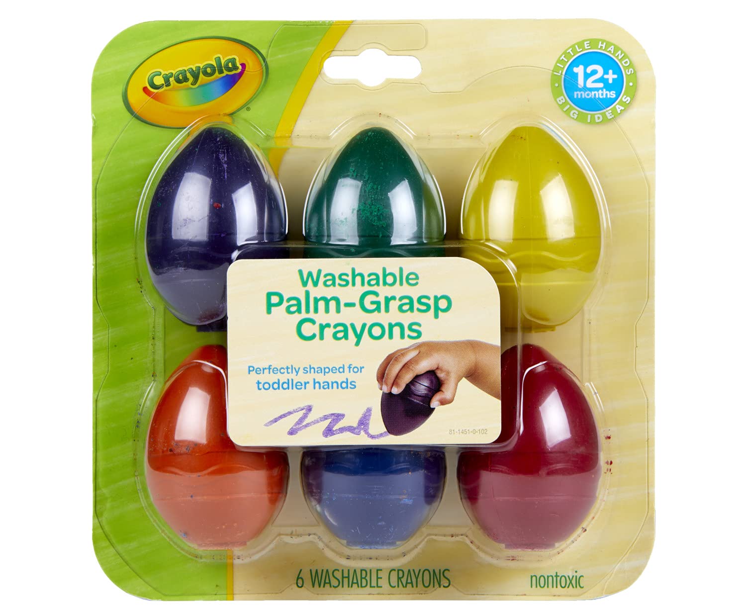 Crayola My First Palm Grip Crayons, Coloring for Toddlers, 6ct