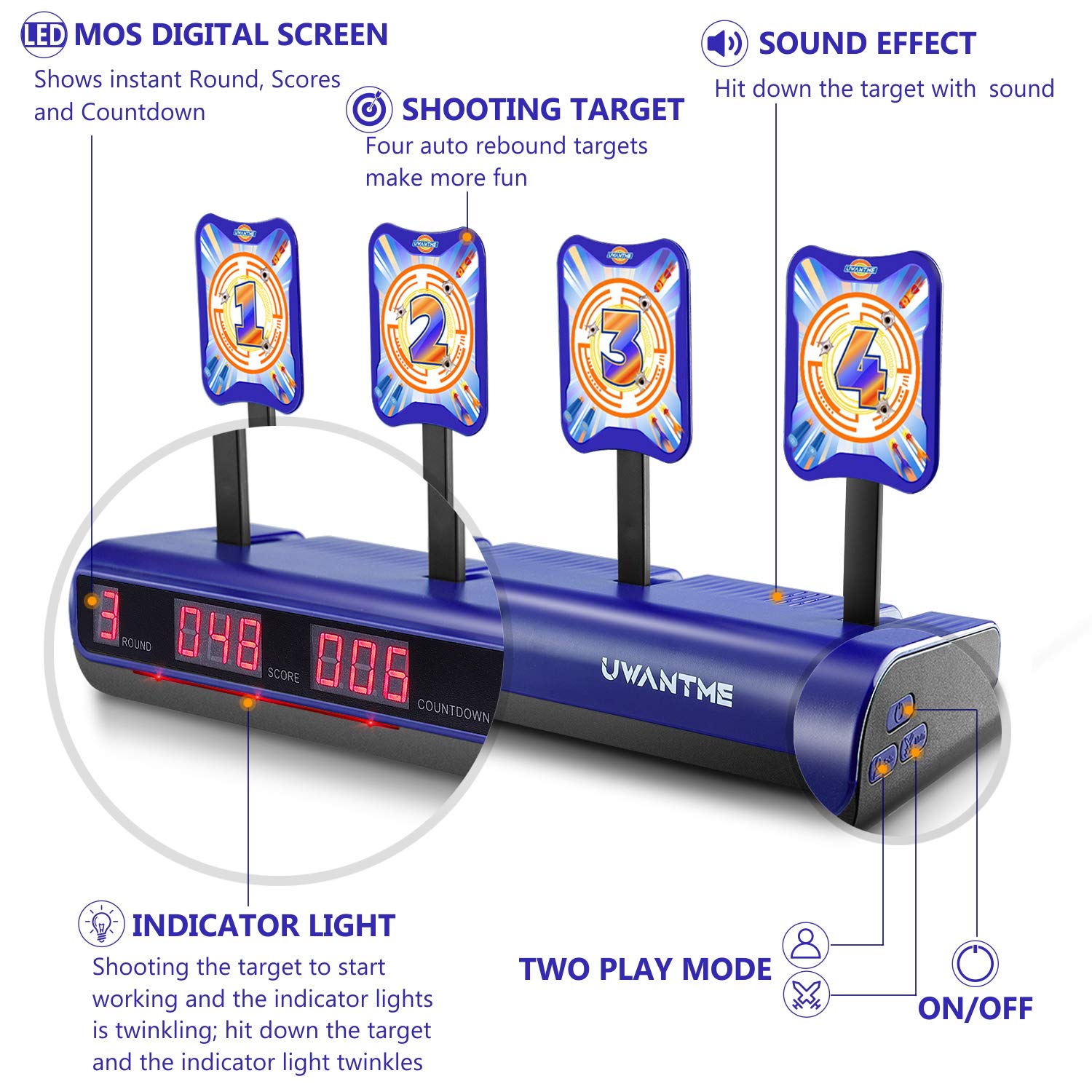 UWANTME Electronic Shooting Target Scoring Auto Reset Digital Targets for Nerf Guns Toys, Ideal Gift Toy for Kids-Boys & Girls