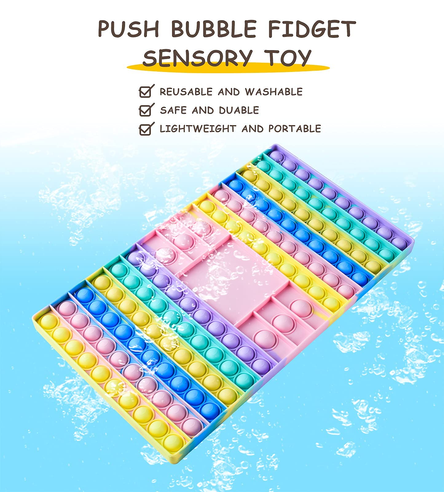 Big Size Pop Game Fidget Toy, Silicone Bubble Rainbow Chess Board Push Popping Sound Popper Sensory Toys for Parent Child, Interactive Jumbo Stress Anxiety Relief Toy Play with Friends (Rectangle)