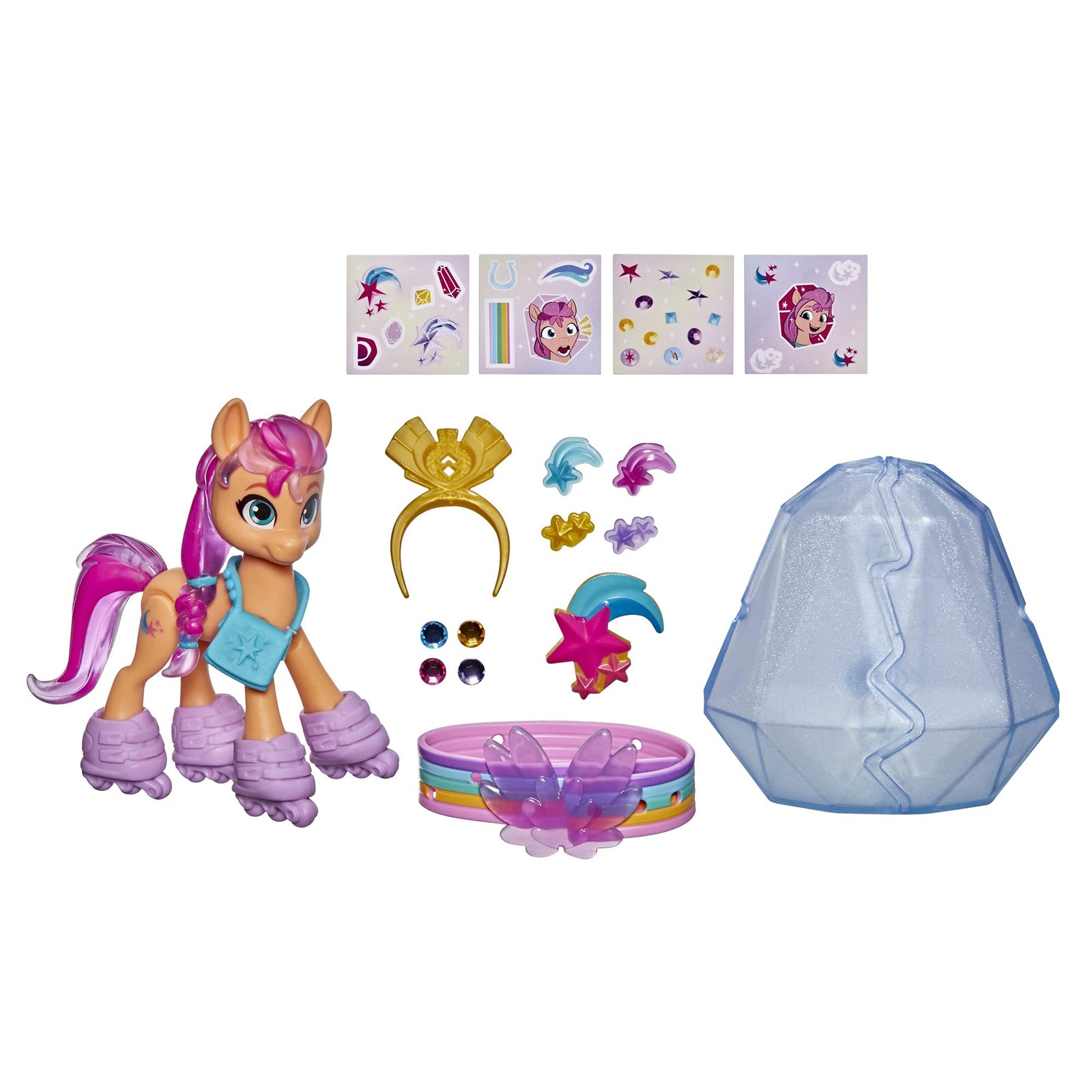 My Little Pony: A New Generation Movie Crystal Adventure Sunny Starscout - 3-Inch Orange Pony Toy, Surprise Accessories, Bracelet