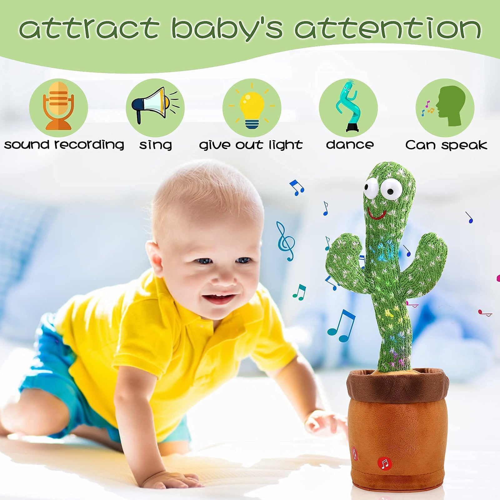 MIAODAM Dancing Cactus Talking Toy, Wriggle Singing Cactus Repeats What You Say, Soft Plush Talking Toy Electric Speaking Cactus Baby Toys Funny Creative Kids Toy