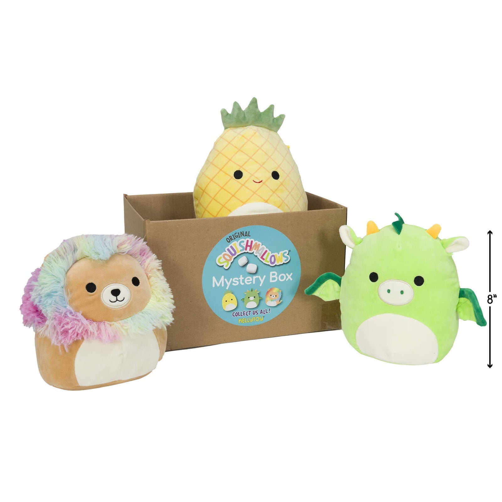 Squishmallows Official Kellytoy Plush 8" Plush Mystery Box Three Pack - Styles Will Vary in Surprise 8" Plush Box That Includes Three 8" Plush
