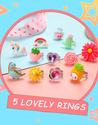 PinkSheep Little Girl Jewel Rings in Box, Adjustable, No Duplication, Girl Pretend Play and Dress Up Rings (24 Lovely Ring)

