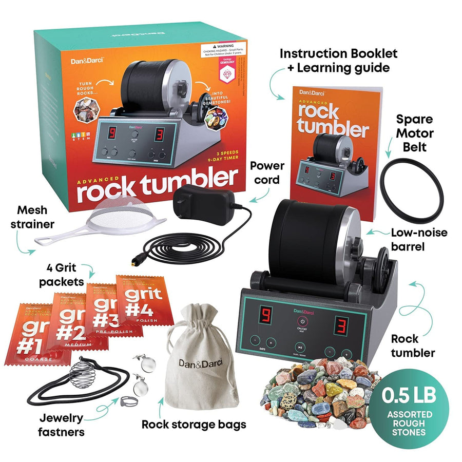Advanced Professional Rock Tumbler Kit - with Digital 9-day Polishing timer & 3 speed settings - Turn Rough Rocks into Beautiful Gems : Great Science & STEM Gift for Kids all ages : Geology Toy