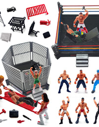 ToyVelt 32-Piece Wrestling Toys for Kids - Wrestler Warriors Toys with Ring & Realistic Accessories - Fun Miniature Fighting Action Figures Includes 2 Rings - Great Gift for Boys and Girls
