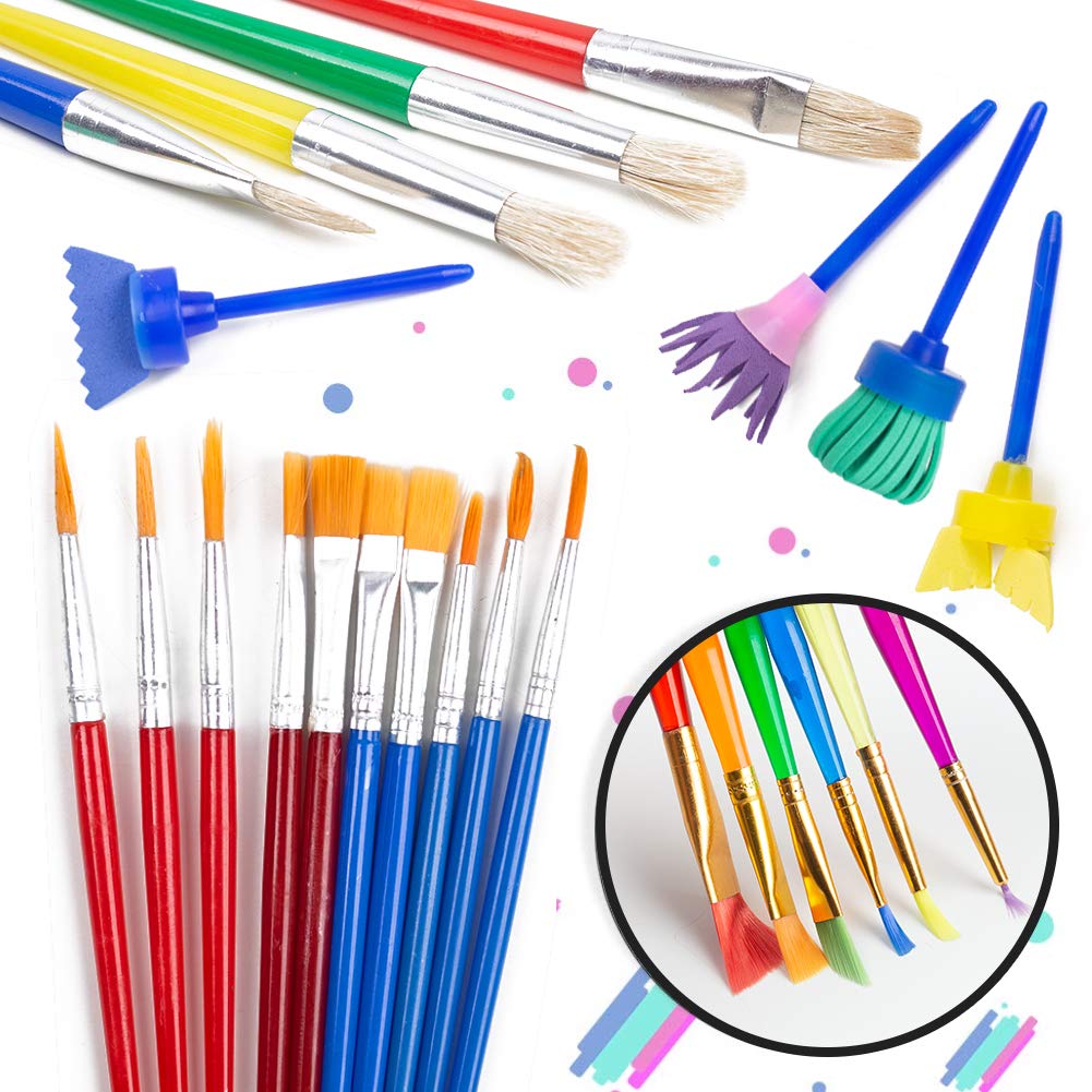 BigOtters Painting Tool Kit, 34Pcs Paint Supplies Include Paint Cups with Lids Palette Tray Multi Sizes Paint Pen Brushes Set for Kids Gifts School Prizes Art Party
