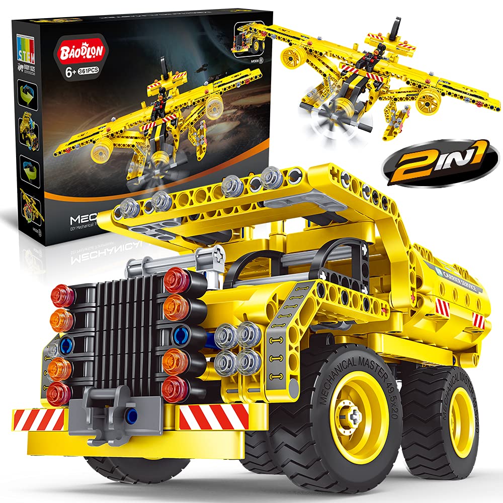 STEM Toy Building Toys Gifts for Age 6, 7, 8, 9, 10, 11, 12 Years Old Kids, Boys, Girl - 2-in-1 Truck Airplane Take Apart Toy, 361 Pcs DIY Building Kits, Learning Engineering Play Kit Construction Toy