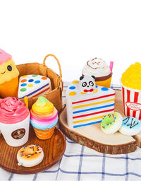 Slow Rising Jumbo SQUISHIES Set Pack of 7 - Rainbow Triangle Cake, Frappuccino, Popcorn, Donuts X2 & Ice Cream X2, Kawaii Squishy Toys or Stress Relief Toys Sticker Come with The Squishys
