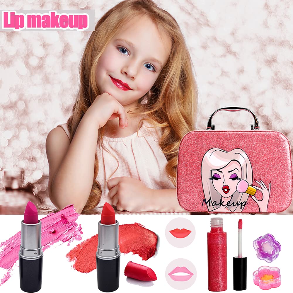 Washable Kids Makeup Girl Toys - Non Toxic Real Kids Makeup Kit for Girls Nature Make Up Set for Child Toddler Children Princess Christmas Birthday Gifts Present for 4 5 6 7 8 9 10 Year Old Girls Gift