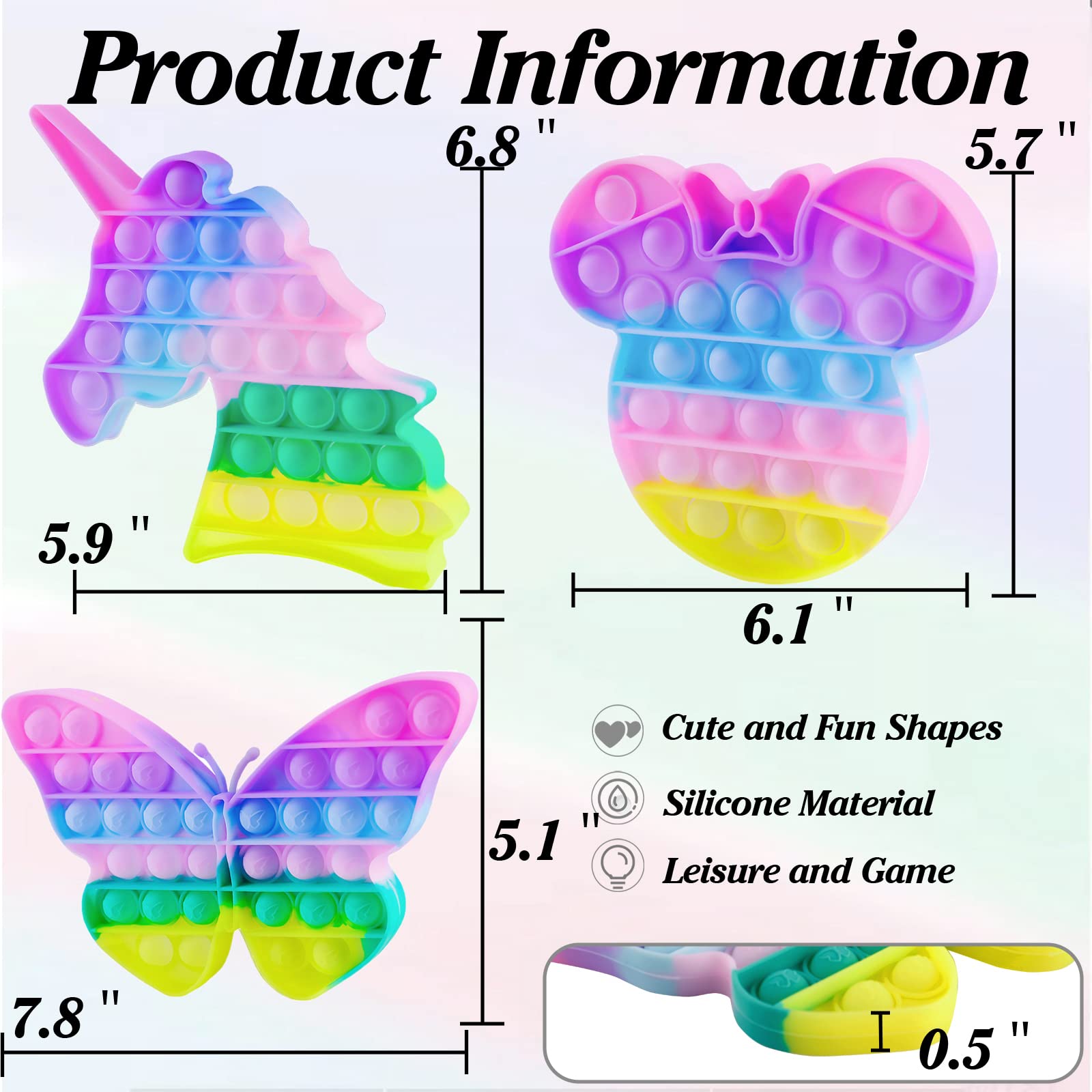 3 Pack Pop Fidget It Toy, Its Popit Popper Push Squeeze Sensory Bubble Anxiety Stress Relief Cheap Popitsfidgets Poppits Pops Popet Kid,it's Popitz Poppits Macaron Rainbow Butterfly Mouse Unicorn Gift
