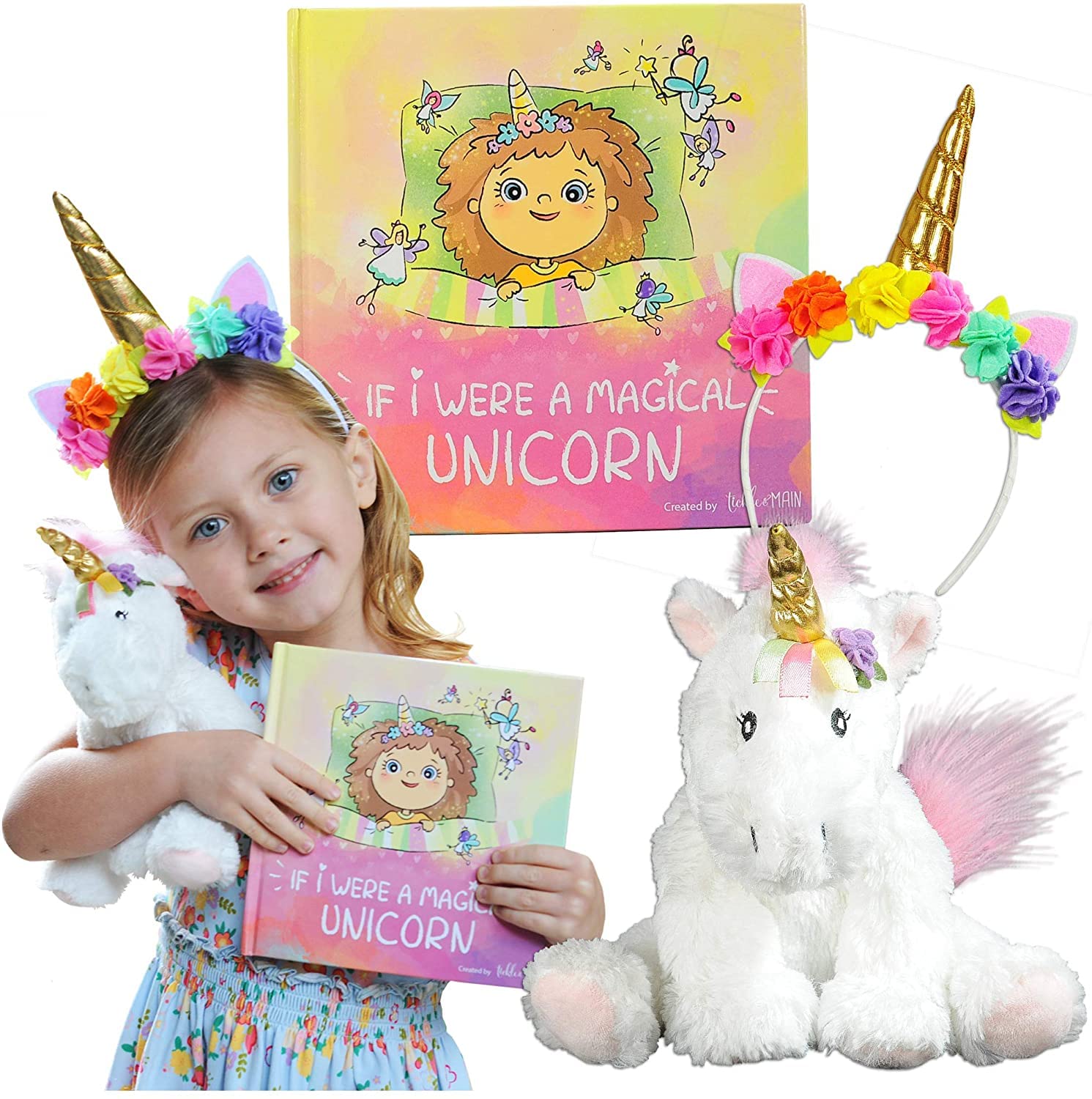 Unicorn Gift Set – Includes Book, Stuffed Plush Toy, and Headband for Girls - If I were A Magical Unicorn – Great for Birthday, Christmas, Imaginative Play