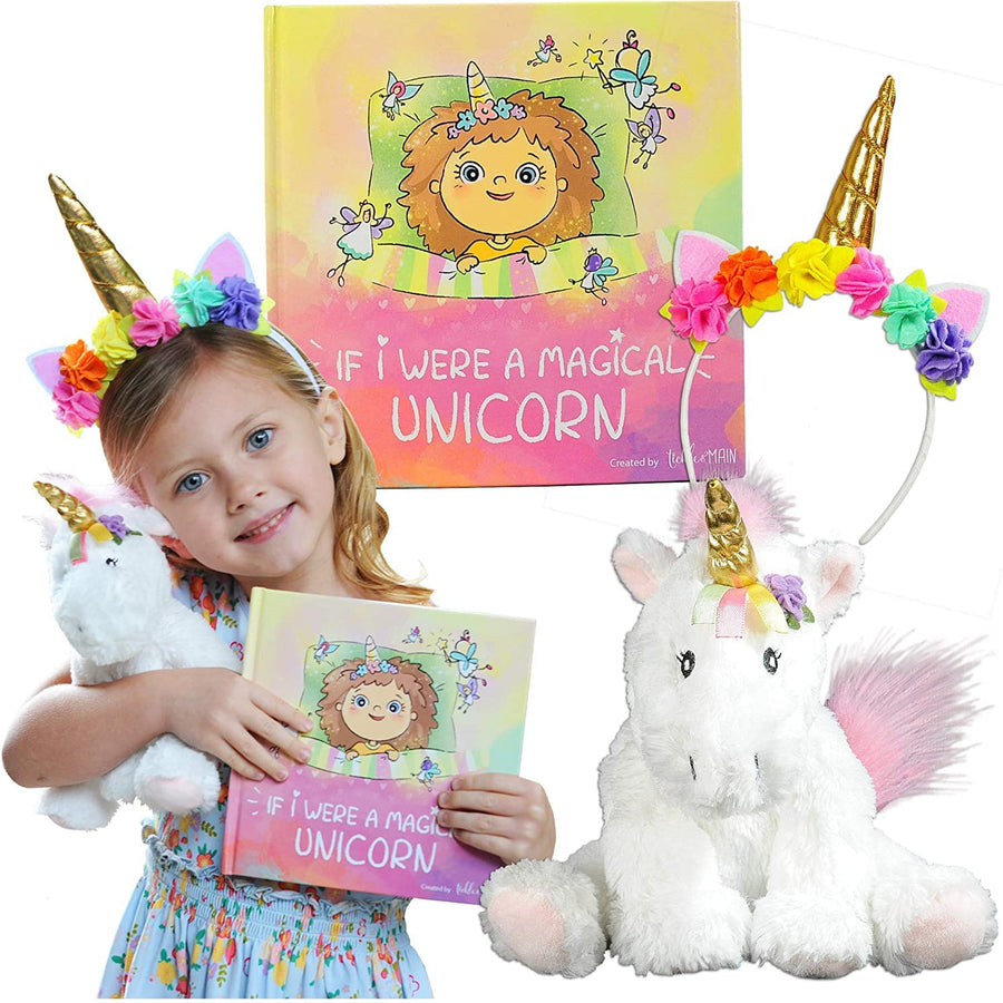 Unicorn Gift Set – Includes Book, Stuffed Plush Toy, and Headband for Girls - If I were A Magical Unicorn – Great for Birthday, Christmas, Imaginative Play