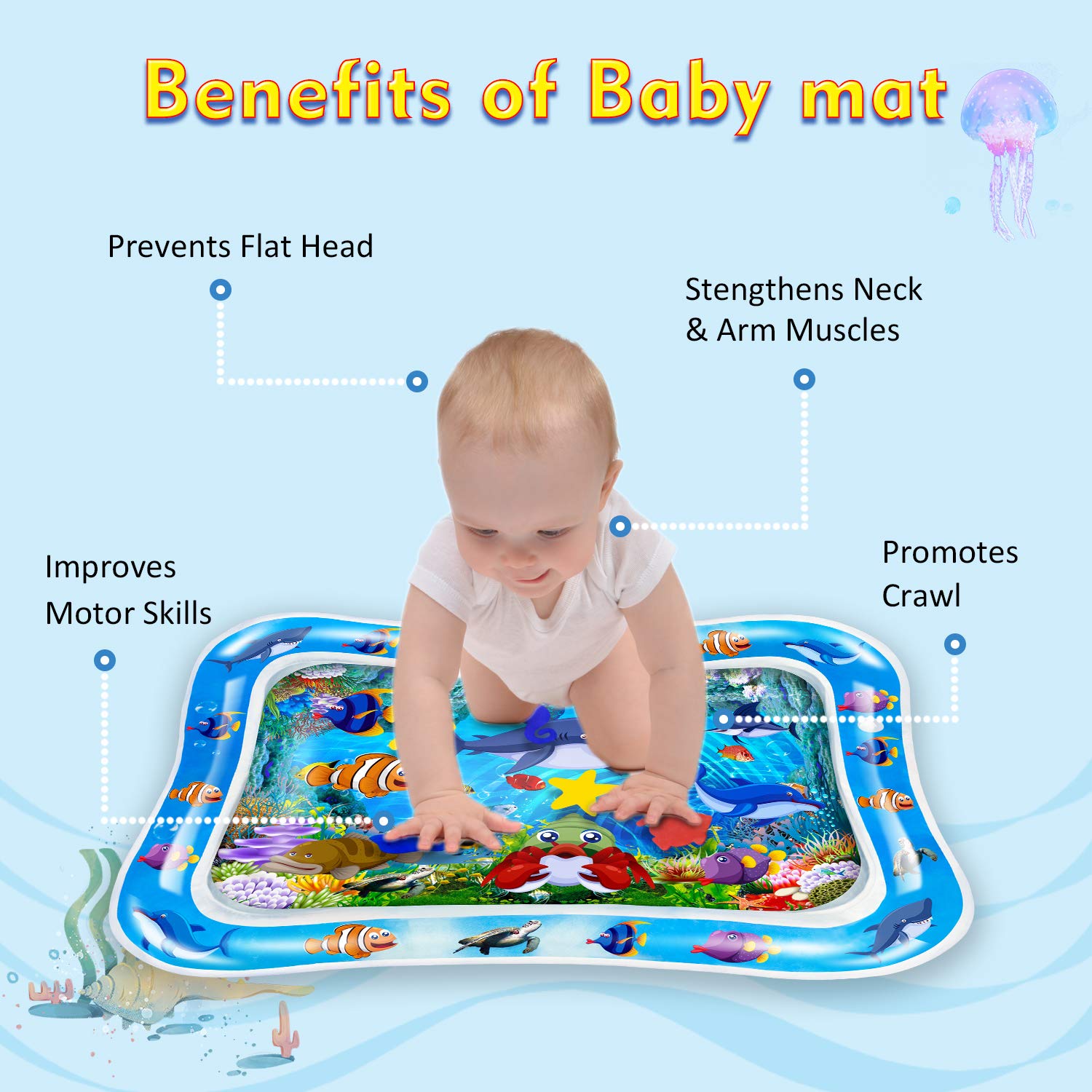 CUKU Tummy time Water Play mat Baby & Toddlers is The Perfect Fun time Play Inflatable Water mat,Activity Center Your Baby's Stimulation Growth
