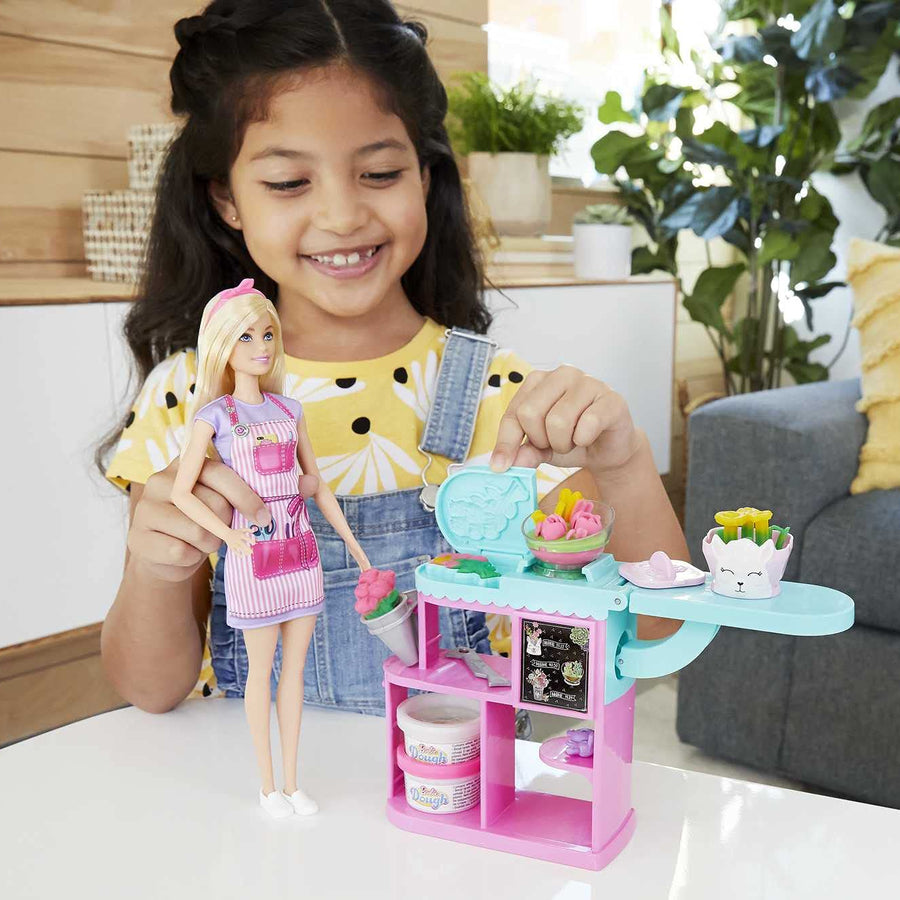 Barbie Florist Playset with 12-in Blonde Doll, Flower-Making Station, 3 Dough Colors, Mold, 2 Vases & Teddy Bear, Great Gift for Ages 3 Years Old & Up