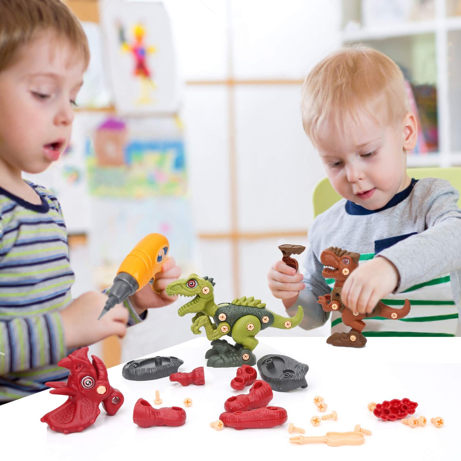 Sanlebi Toy for 4 5 6 Year Old Boys Take Apart Dinosaur Toys for Kids Building Toy Set with Electric Drill Construction Engineering Play Kit STEM Learning for Boys Girls Age 3 4 5 Year Old