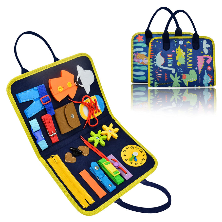 Busy Board, Montessori Toys Sensory Activity Developing Board for Fine Motor Skills, Sensory Toys Learning Board for Toddlers, Travel Toys for Plane and Car, Gifts for 2-6 Year Old Boys & Girls