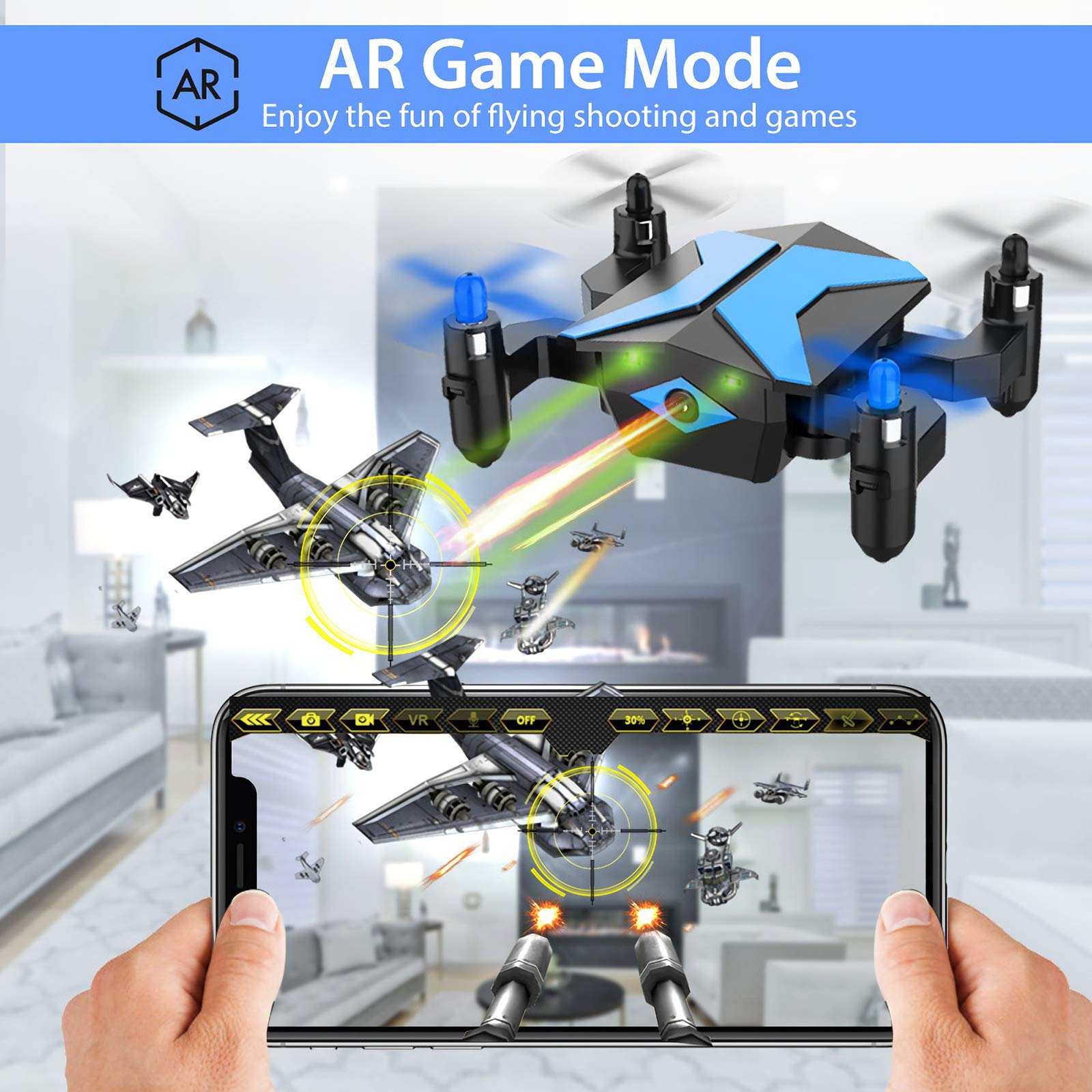 Drone with Camera Drones for Kids Beginners, RC Quadcopter with App FPV Video, Voice Control, Altitude Hold, Headless Mode, Trajectory Flight, Foldable Kids Drone Boys Gifts Girls Toys-Light Blue