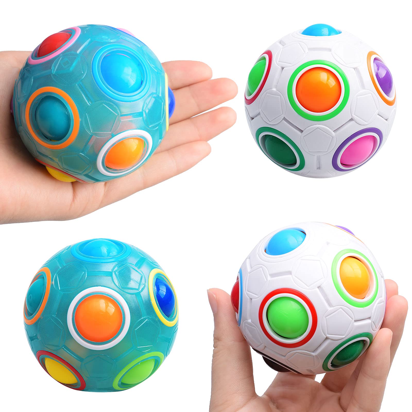 DPTOYZ Rainbow Puzzle Ball Fidget Toy Color-Matching Puzzle Game Fidget Balls Stress Reliever Magic Cube Toys Brain Teaser for Children/Teens/Adults - 2 Pack