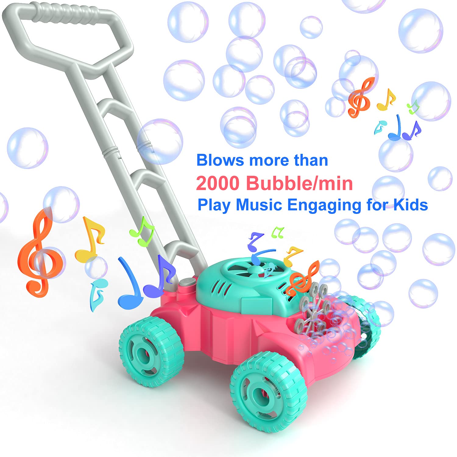 JUMELLA Lawn Mower Bubble Machine for Kids - Automatic Bubble Mower with Music, Baby Activity Walker for Outdoor, Push Toys for Toddler, Christmas Birthday Gifts for Preschool Boys Girls 2-6 Years Old