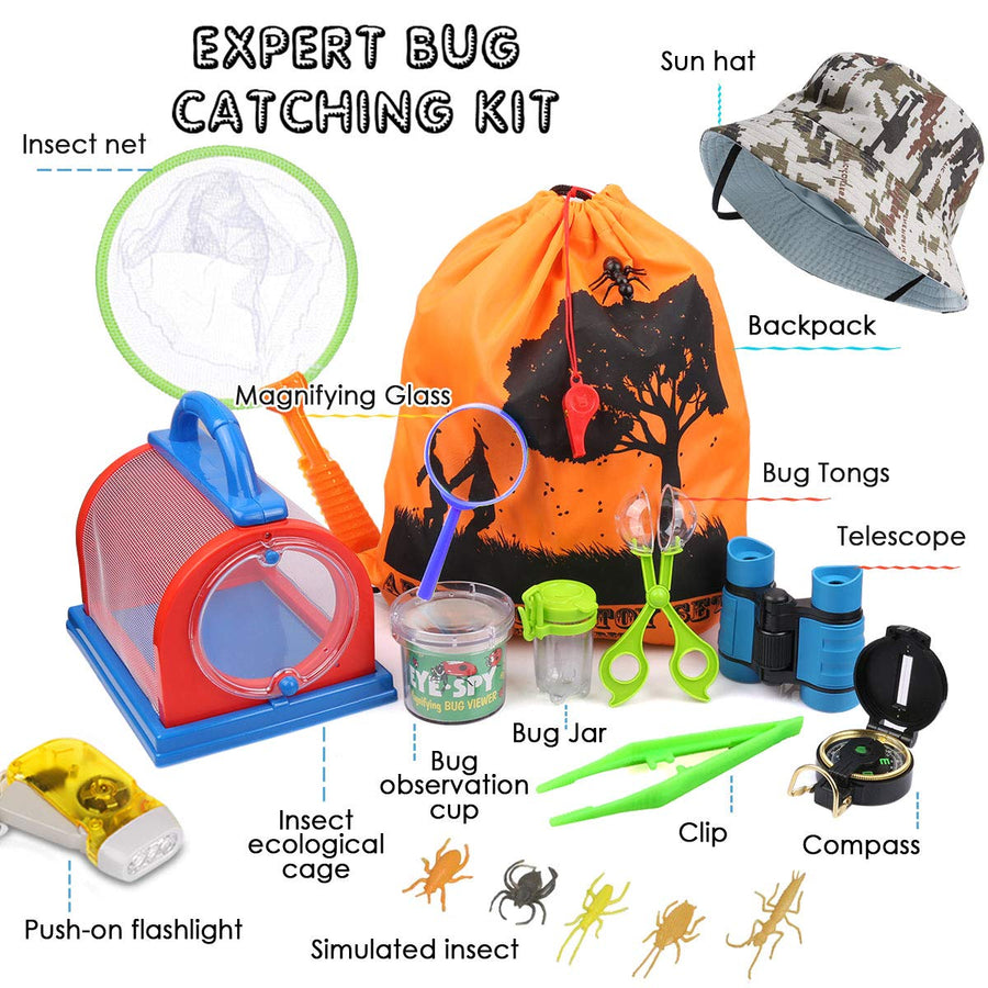 ESSENSON Outdoor Explorer Kit & Bug Catcher Kit with Binoculars, Compass, Magnifying Glass, Critter Case and Butterfly Net Great Toys Kids Gift for Boys & Girls Age 3-12 Year Old Camping Hiking
