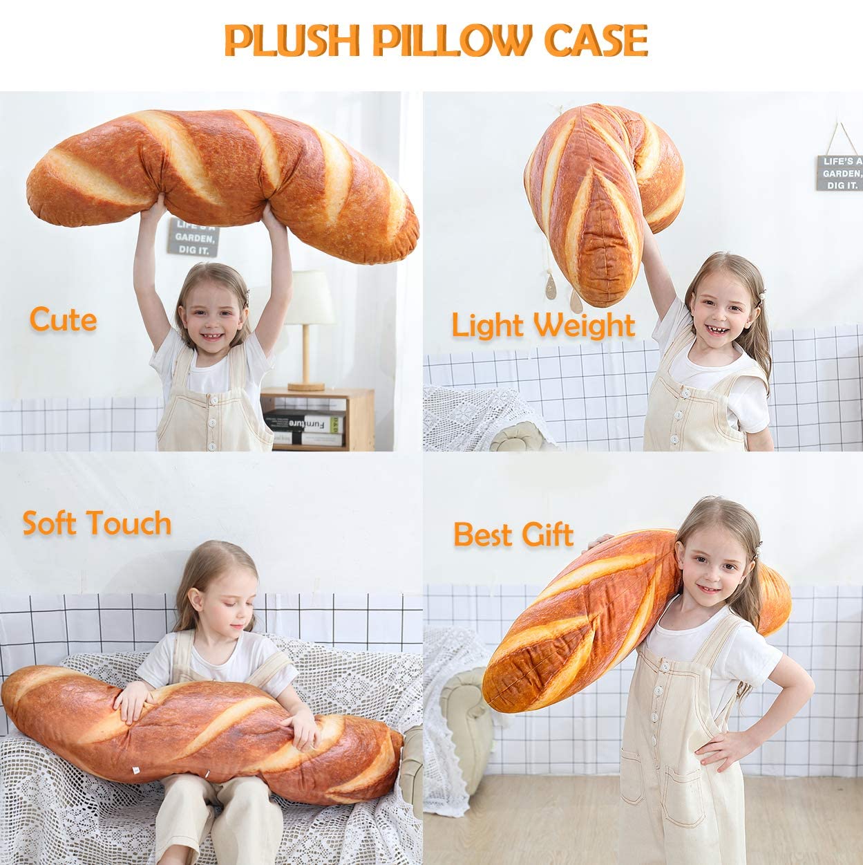 40 in 3D Simulation Bread Shape Pillow Soft Lumbar Baguette Back Cushion Funny Food Plush Stuffed Toy
