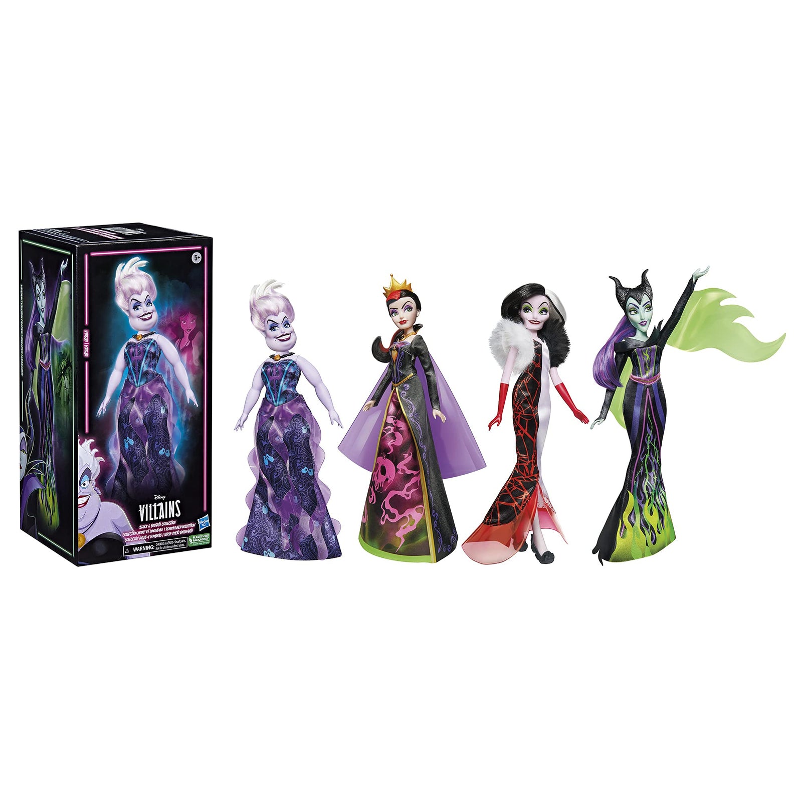 Disney Villains Black and Brights Collection, Fashion Doll 4 Pack, Disney Villains Toy for Kids 5 Years Old and Up (Amazon Exclusive)