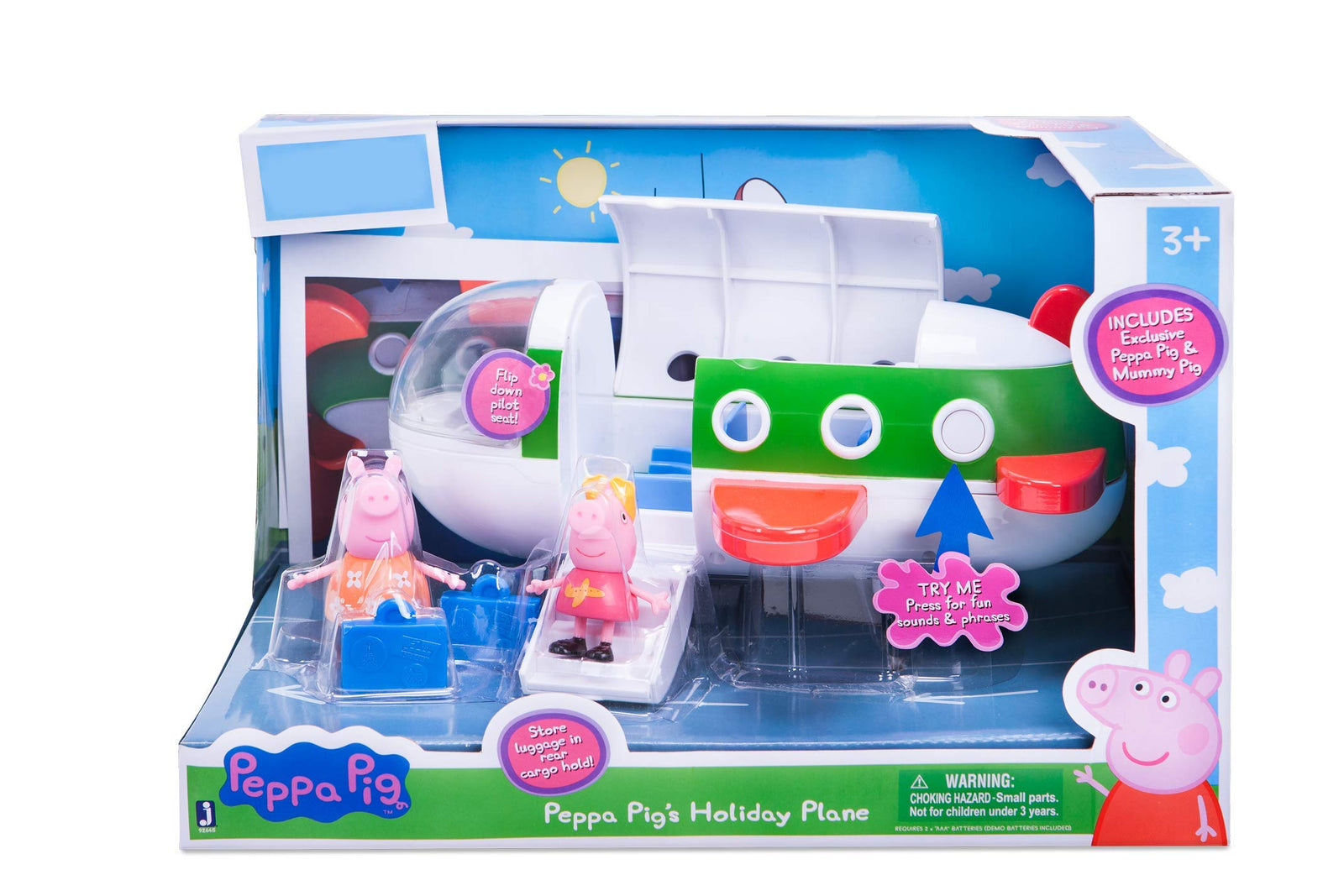 Peppa Pig Holiday Plane Vehicle Playset, 5 Pieces - Includes Talking Airplane, Peppa and Mummy Pig Figures & Suitcases - Toy Gift for Kids - Ages 3+