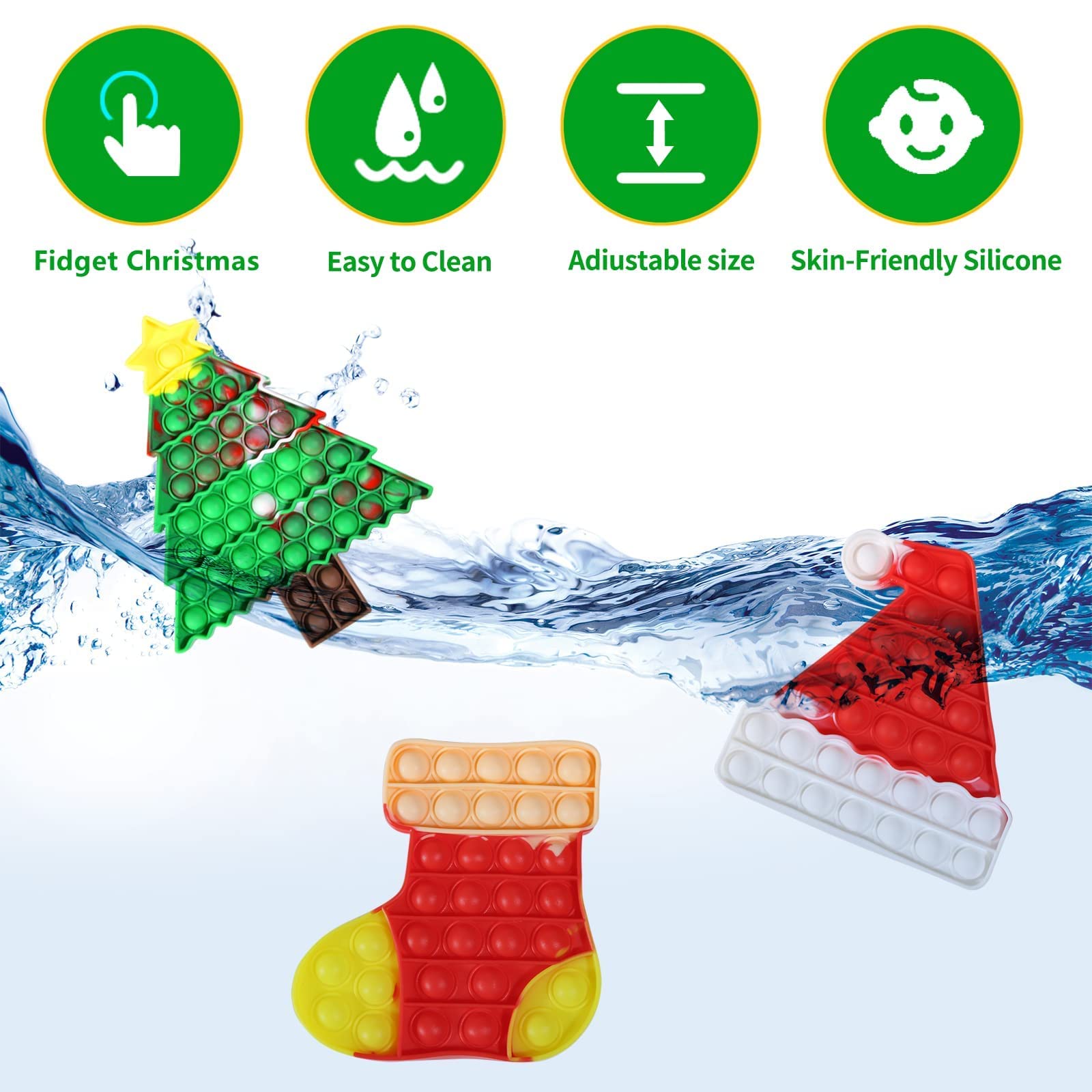 Hasoar 3 Pack Christmas Fidget Toys Set, Sensory Fidget Packs Christmas Tree, Hat and Stocking Silicone Stress Reliever Toy, Xmas Party Game Decor Gifts Sensory Toy for Kids
