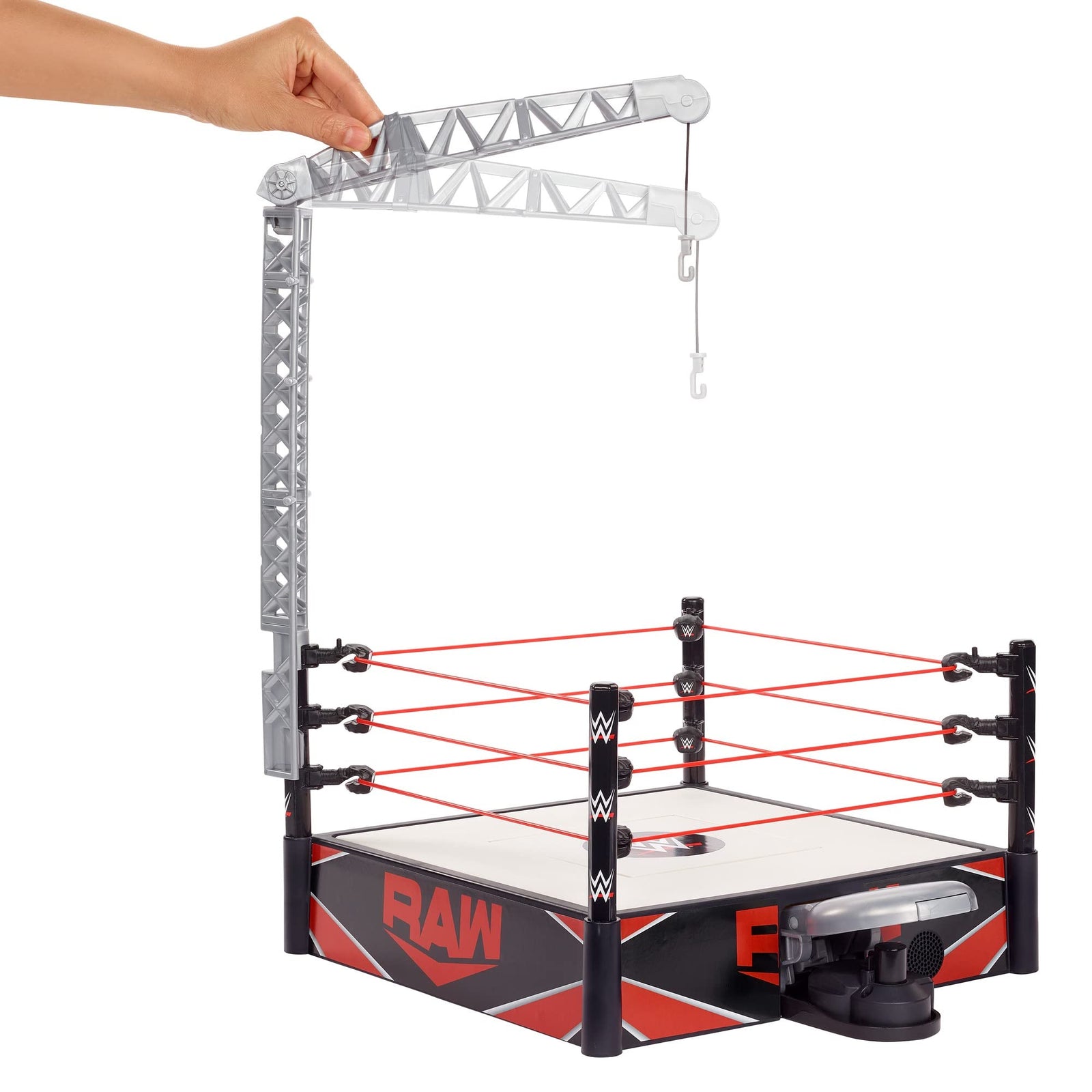 WWE Wrekkin Kickout Ring Playset 13-in (33.02-cm) x 20-in (50.8-cm) & 2 Modes: Randomized Ref & Springboard Launcher, Includes Crane, WWE Championship & Breakaway Table, Gift for Ages 6 Years Old & Up